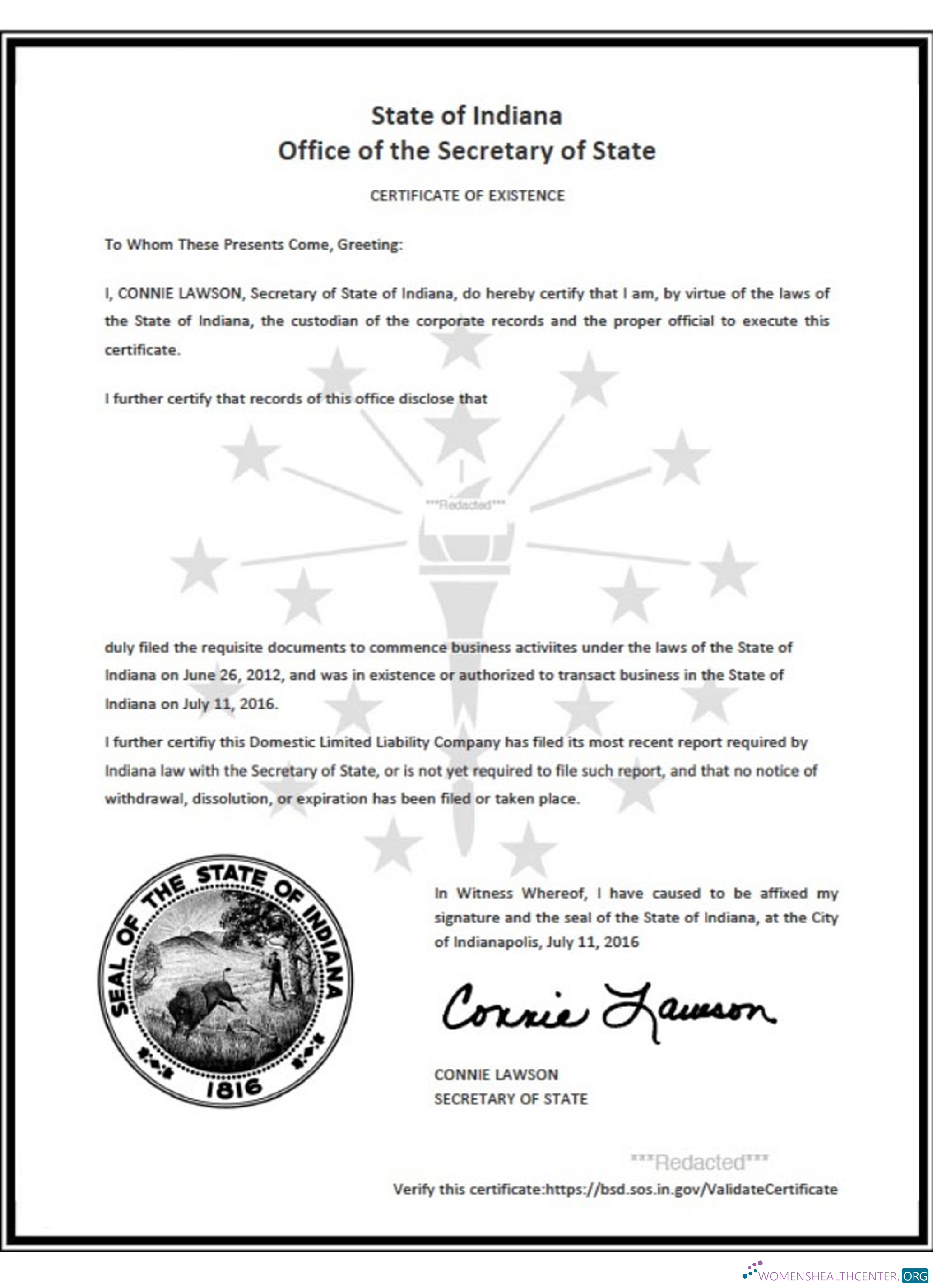 Download USA Indiana certificate of good standing Photoshop template